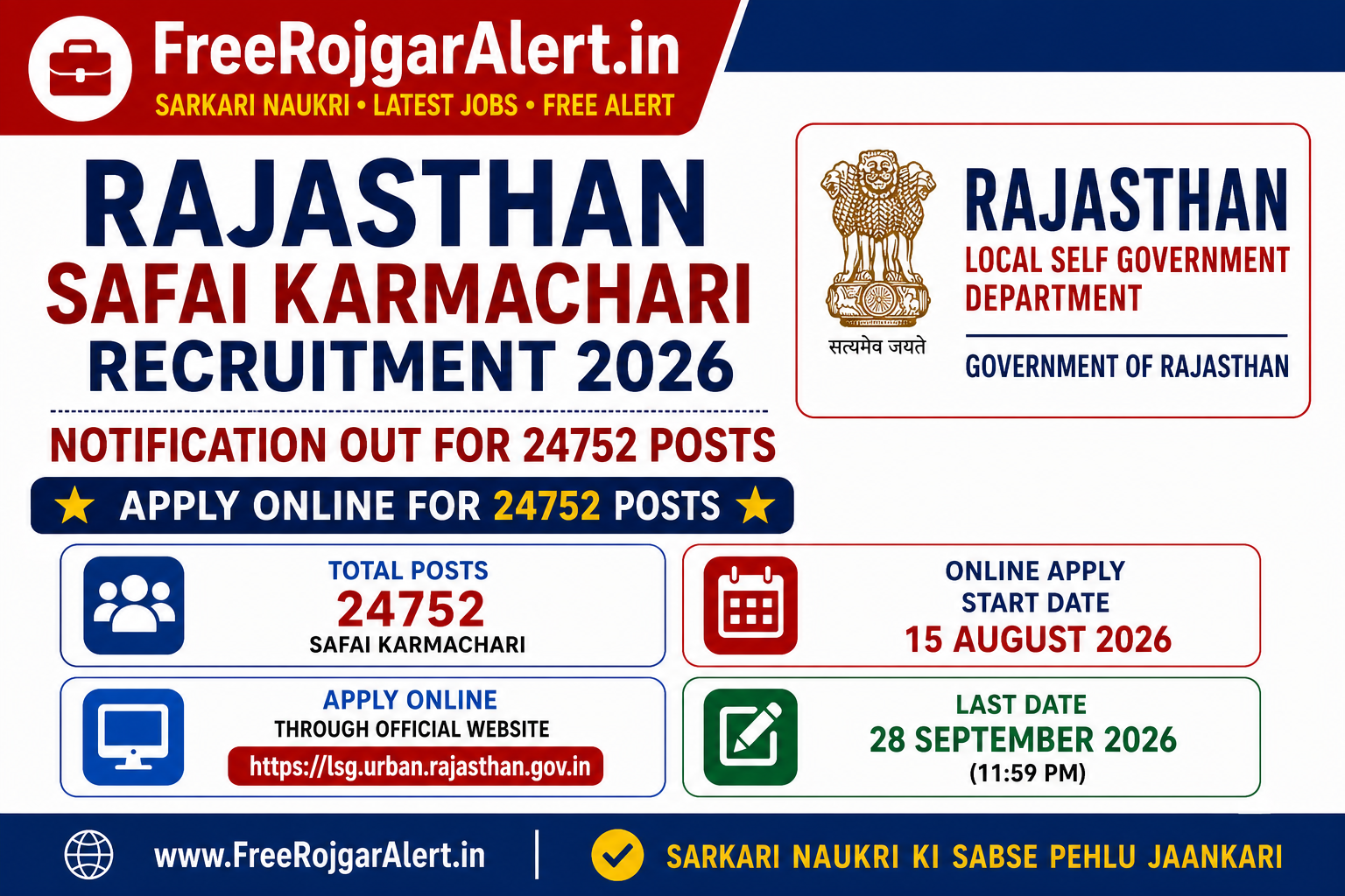 Rajasthan Safai Karmachari Recruitment 2026 Apply Online for 24752 Posts