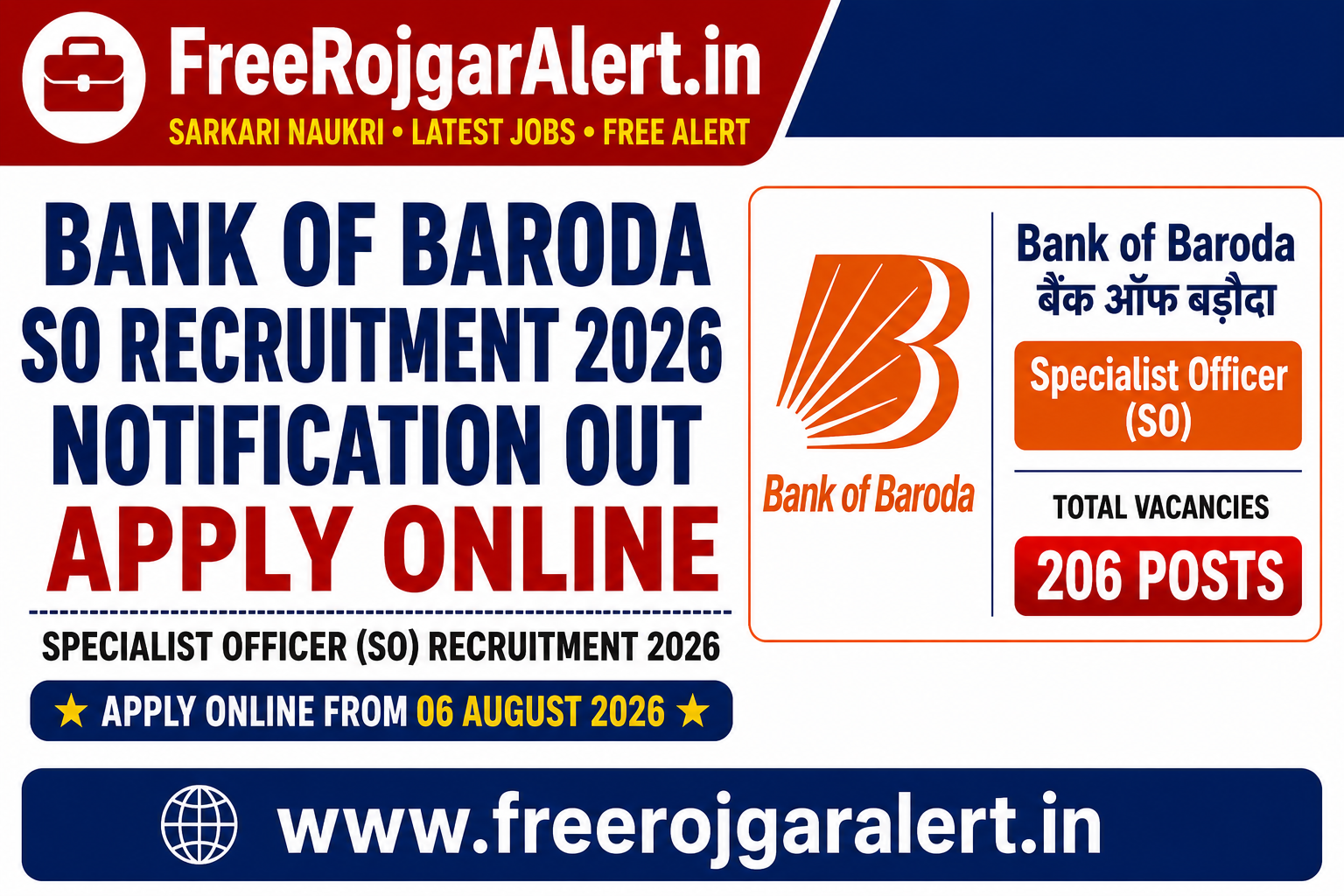 Bank of Baroda SO Recruitment 2026 – 206 Specialist Officer Posts