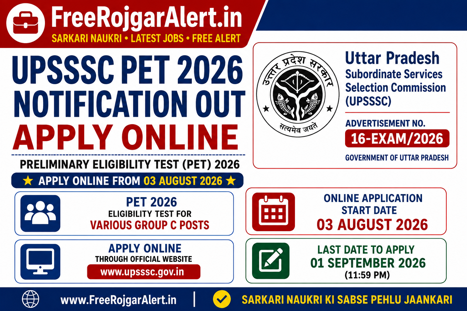 UPSSSC PET 2026 Notification Out Apply Online